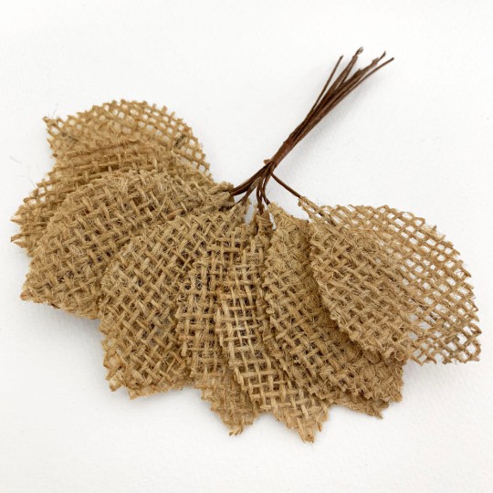 12 Burlap Fabric Leaves ~ 2-1/2" Long